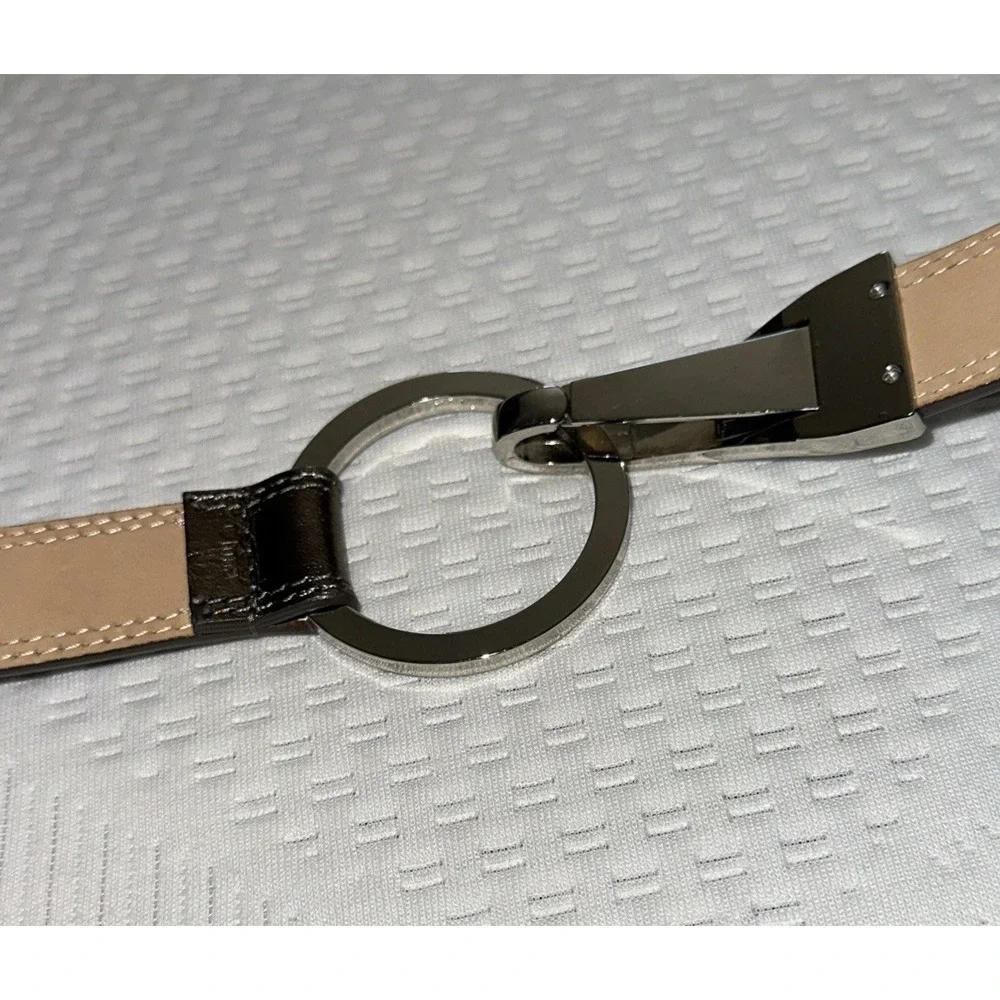 WCM Genuine Leather Belt Metallic Bronze One Size Adjustable Round Silver Buckle